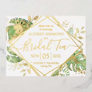 Modern Tropical Bridal Tea Shower Gold Foil Invitation Postcard