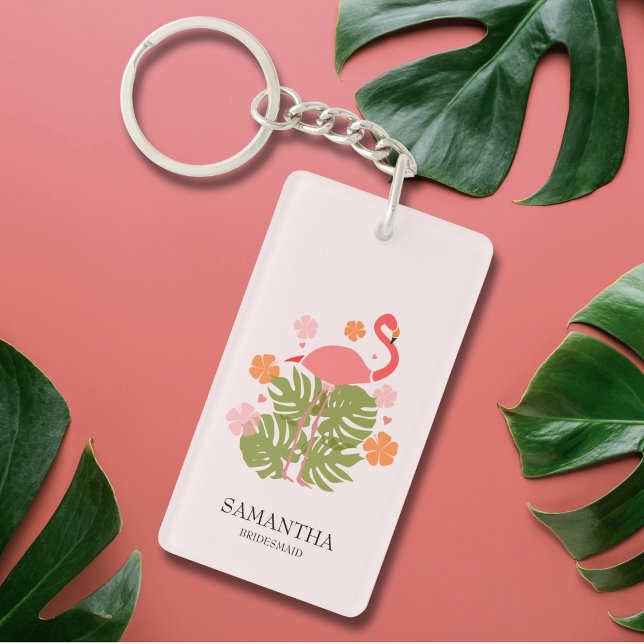 Modern Tropical Bridesmaid Pink Flamingo Key Ring (Creator Uploaded)