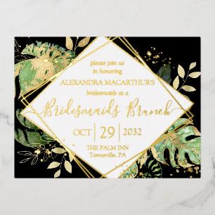 Modern Tropical Bridesmaids Brunch Gold Foil Invitation Postcard