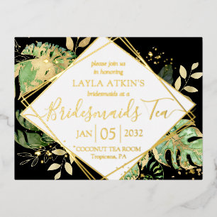 Modern Tropical Bridesmaids Tea Shower Gold Foil I Invitation Postcard