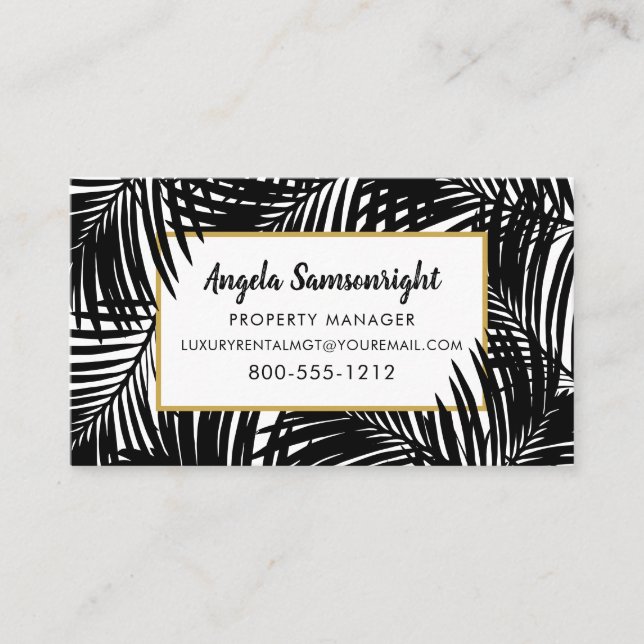 Modern Tropical Chic Luxurious Palm Leaf Pattern Business Card (Front)