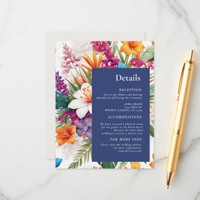 Modern Tropical Colourful Fall wedding Details Enclosure Card (Front/Back In Situ)