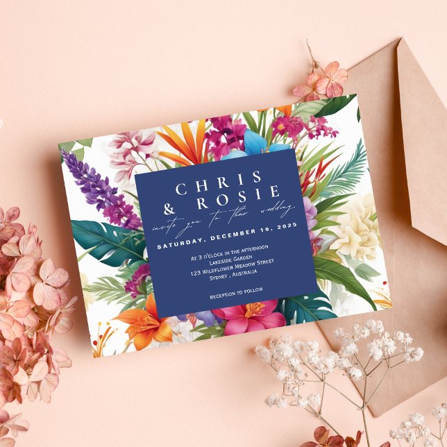 Modern Tropical Colourful Fall wedding invitation (Creator Uploaded)
