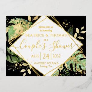 Modern Tropical Couple's Shower Gold Foil Invitation Postcard