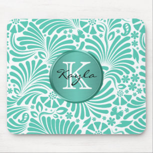 Modern Tropical Damask Monogram Mouse Pad