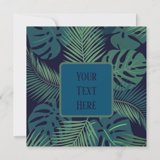 modern tropical dark palm leaf, fig leaves jungle  invitation (Front)