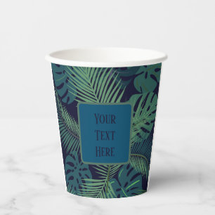 modern tropical dark palm leaf, fig leaves jungle  paper cups