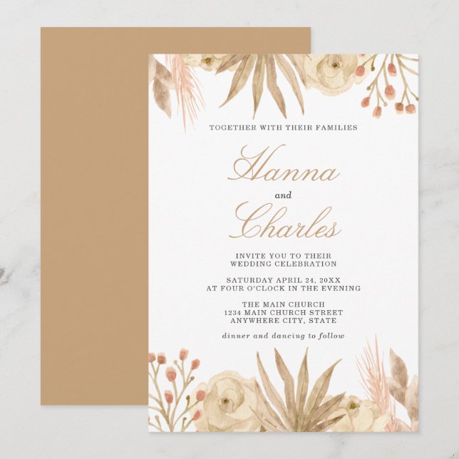 Modern Tropical Desert Boho Wedding Invitation (Front/Back)
