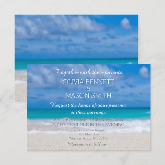 Modern Tropical Destination Beach Sea Wedding Card (Front/Back)