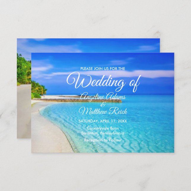 Modern Tropical Destination Beach Sea Wedding Card (Front/Back)
