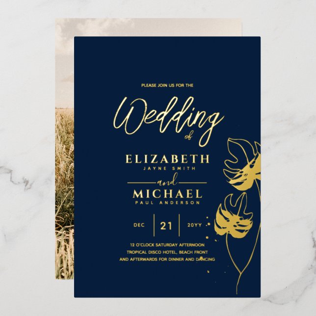 Modern Tropical Disco Gold PHOTO Wedding (Front/Back)