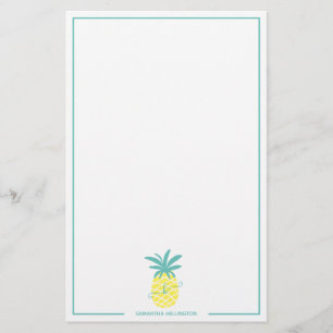 Modern tropical editable pineapple monogram name stationery