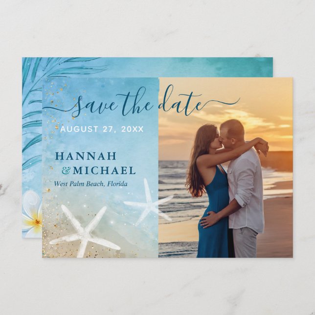 Modern Tropical Elegant Beach Wedding Photo Save The Date (Front/Back)
