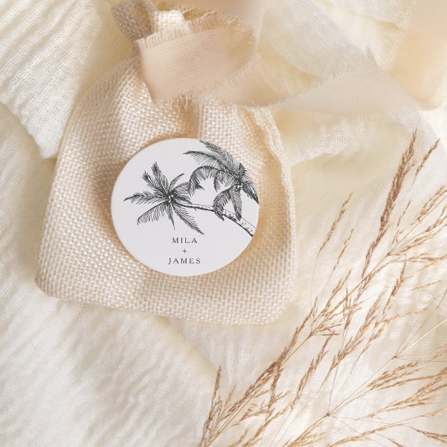  Modern Tropical Elegant Minimalist Wedding Classic Round Sticker (Fully customizable stickers!)