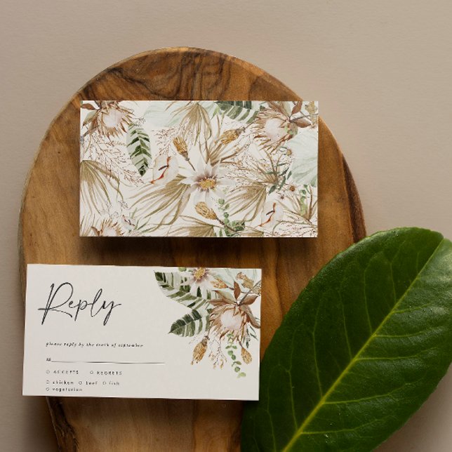 Modern tropical elegant wedding RSVP card (Creator Uploaded)