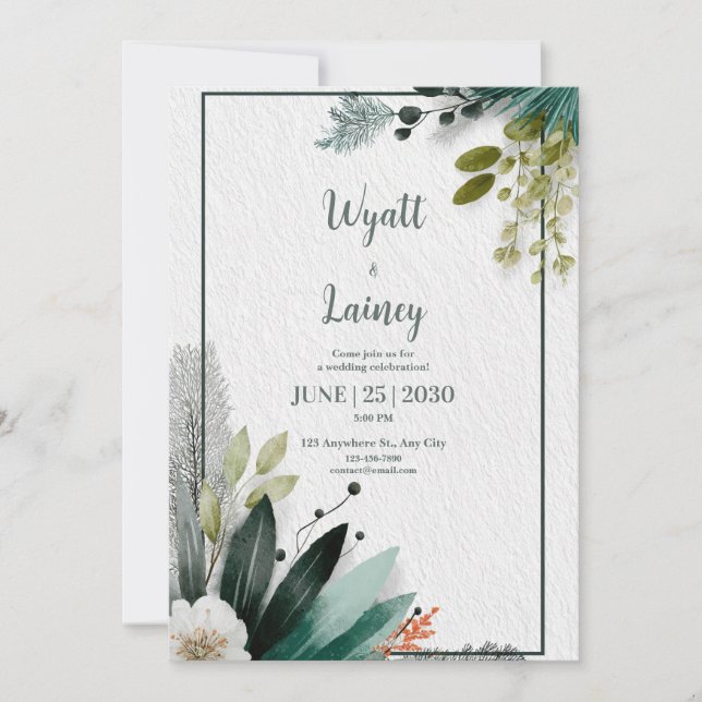 Modern Tropical Emerald Greenery Botanical Wedding Invitation (Front)
