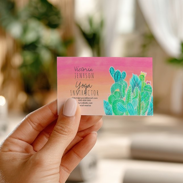 Modern tropical exotic cactus illustration yoga business card (Modern tropical exotic cactus illustration yoga business card)