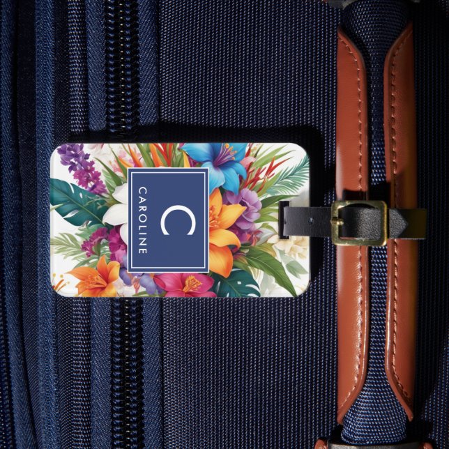 Modern Tropical Fall Stylish Girly Luggage Tag (Front Insitu 4)