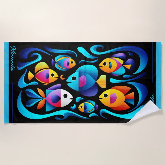 Modern Tropical Fish Customisable Beach Towel (Front)