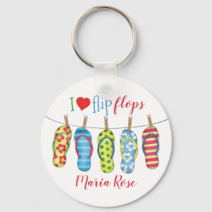 Modern Tropical Flip Flops Summer Fun Beach Key Ring