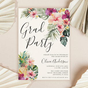 Modern Tropical Floral Beige Graduation Party Invitation