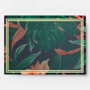 Modern Tropical Floral Gold Frame Hawaiian Wedding Envelope
