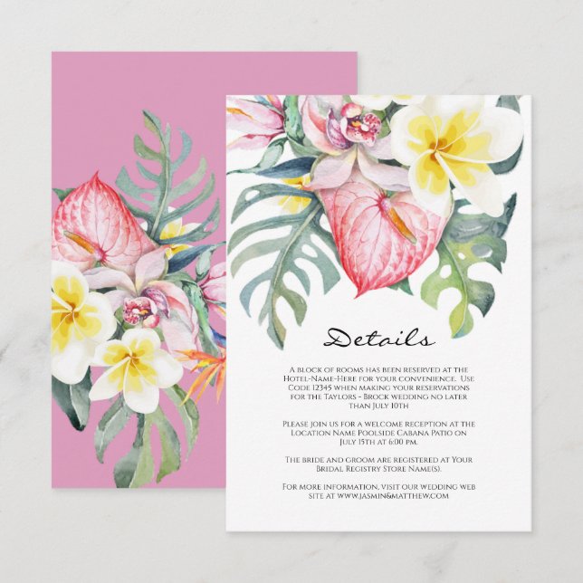 Modern Tropical Floral Hawaii Wedding Enclosure Card (Front/Back)