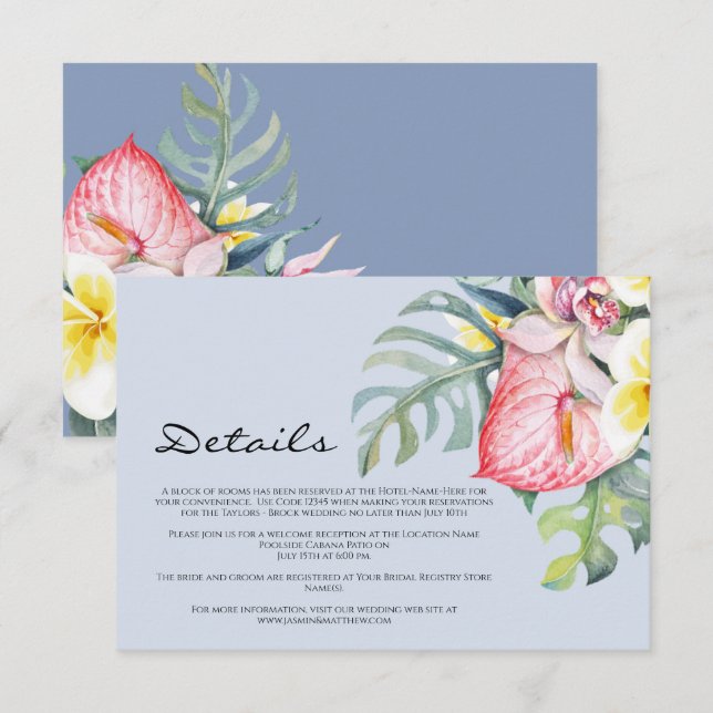 Modern Tropical Floral Hawaii Wedding Enclosure Card (Front/Back)