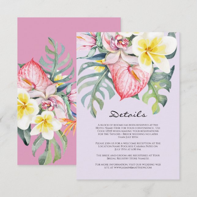 Modern Tropical Floral Hawaii Wedding Enclosure Card (Front/Back)