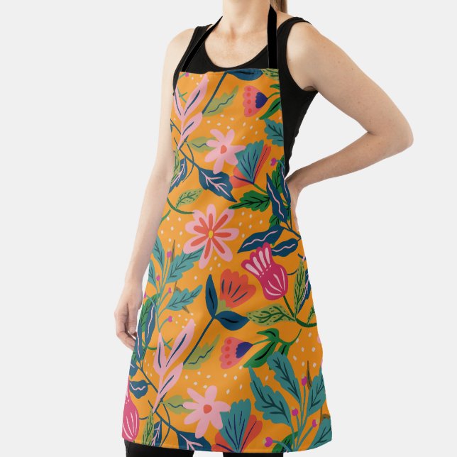 Modern Tropical Floral Pattern Apron (Insitu)