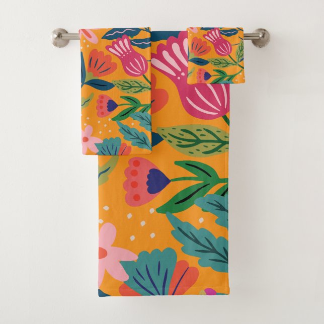 Modern Tropical Floral Pattern Bath Towel Set (Insitu)