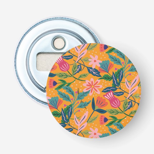 Modern Tropical Floral Pattern Bottle Opener (Front)