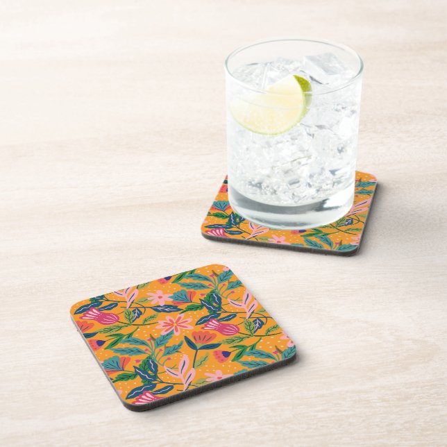 Modern Tropical Floral Pattern Coaster (Right Side)
