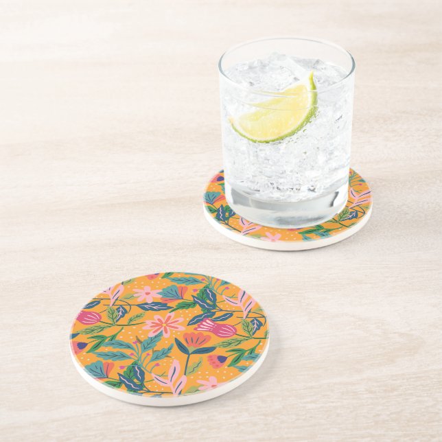 Modern Tropical Floral Pattern Coaster (Side)