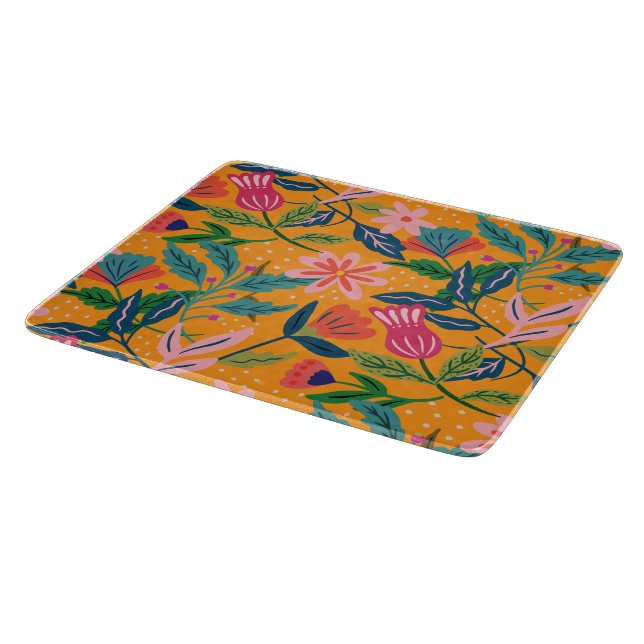 Modern Tropical Floral Pattern Cutting Board (Corner)