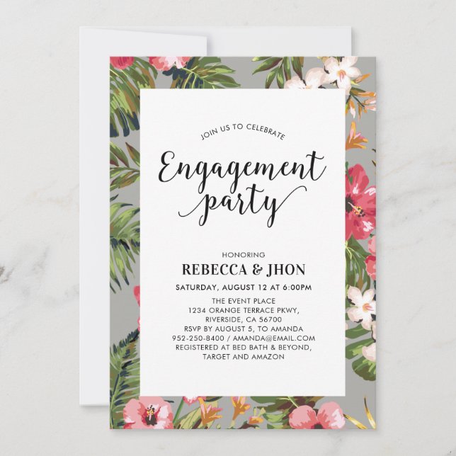 Modern Tropical | Floral Pattern Engagement Party Invitation (Front)