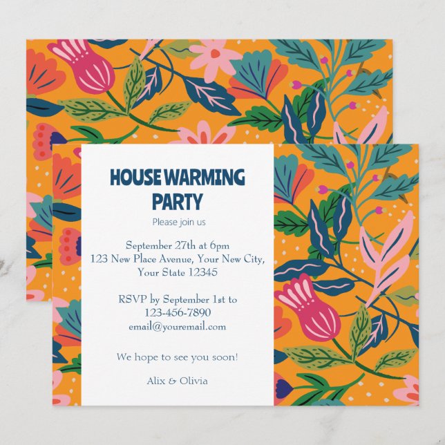 Modern Tropical Floral Pattern Invitation (Front/Back)