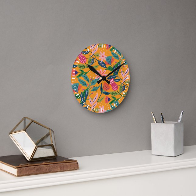 Modern Tropical Floral Pattern Round Clock (Office)