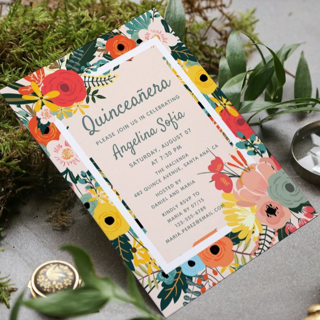 Modern Tropical Floral | Quinceañera Invitation (Creator Uploaded)