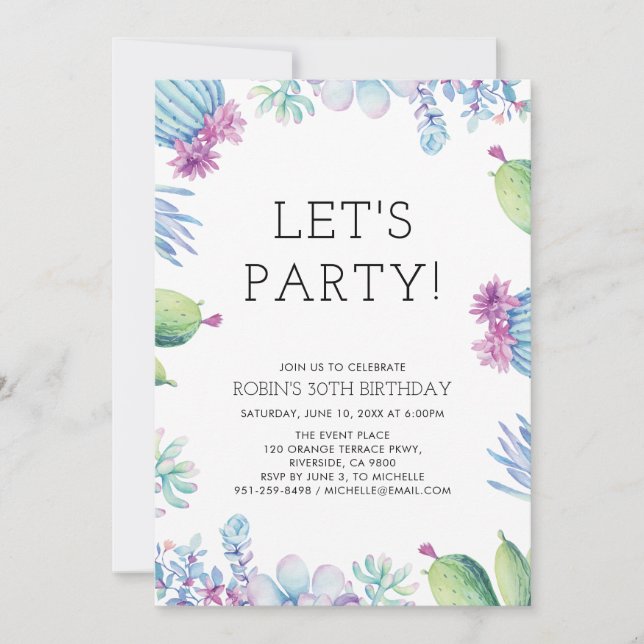 Modern Tropical Floral Summer Adult Birthday Party Invitation (Front)