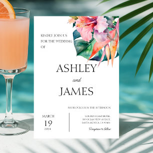 Modern Tropical Flowers Greenery Wedding Invitation