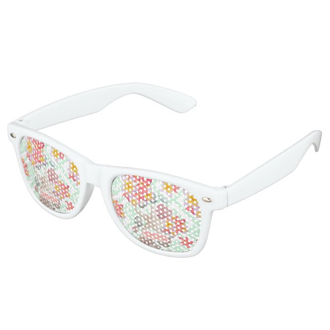 Modern tropical flowers seashells geometric design retro sunglasses (Angled)