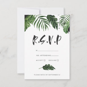 Modern tropical foliage painted wedding r.s.v.p RSVP card