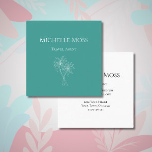 Modern Tropical Foliage Palm Trees Teal Green  Square Business Card