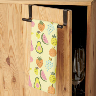 Modern Tropical Fruit Pattern Personalised Recipe Tea Towel