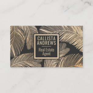 Modern Tropical Gold Black Palm Tree Leaf Business Card