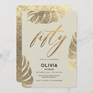 Modern Tropical Gold Elegant Foliage 50th Birthday Invitation