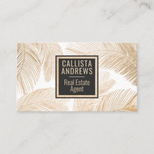 Modern Tropical Gold White Palm Tree Leaf Business Card