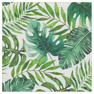 Modern Tropical Green Leaves Pattern Fabric