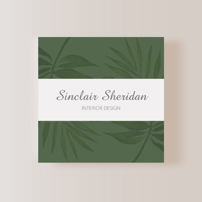 Modern Tropical Green Palm Leaf Square Business Card (Creator Uploaded)